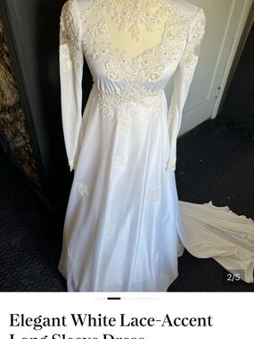 Ivory Lace-Embroidered Long Sleeve Wedding Gown